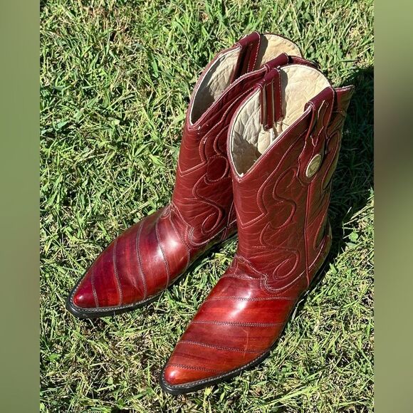 Shoes - White Diamonds Eel Skin and Goat Leather Cowboy Western Boots Men's Size 6.5 EE